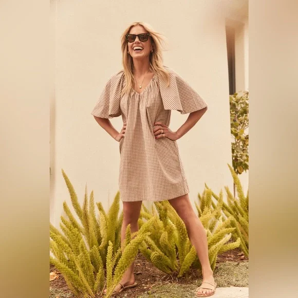 Tuckernuck X Studio McGee Mocha Cotton Finn Gingham Dress NWT size XS - Picture 4 of 6